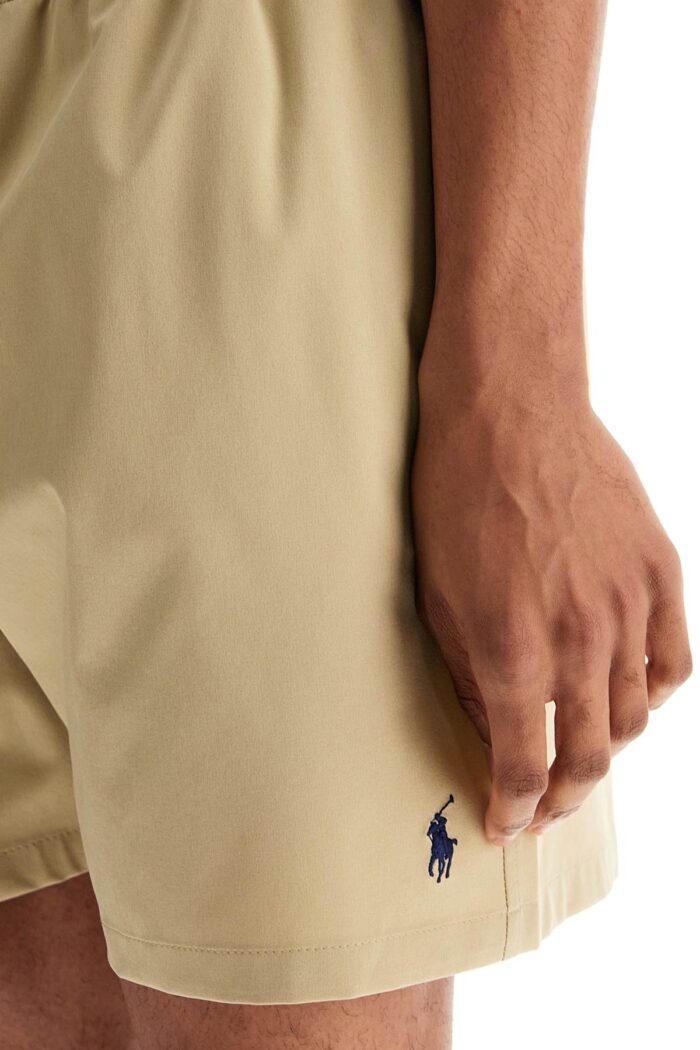 POLO RALPH LAUREN Beige Solid Color Mid-trunk Swim Trunks In Recycled Polyester With Pocket