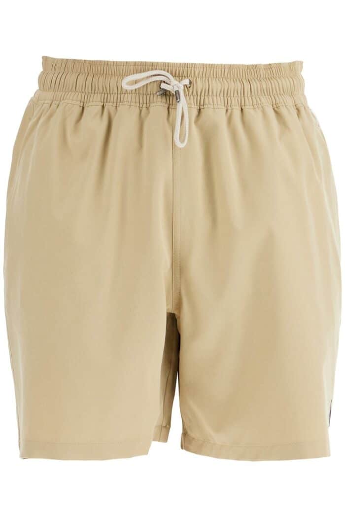 POLO RALPH LAUREN Beige Solid Color Mid-trunk Swim Trunks In Recycled Polyester With Pocket