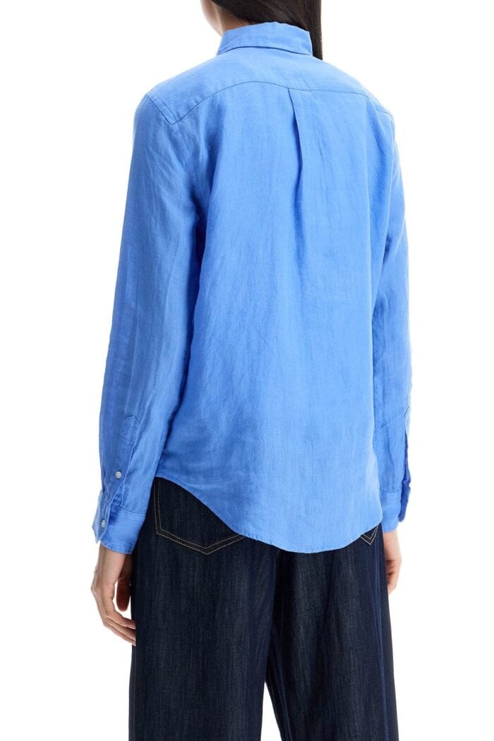 POLO RALPH LAUREN Long Sleeve Linen Shirt Harbor Island Blue For Women