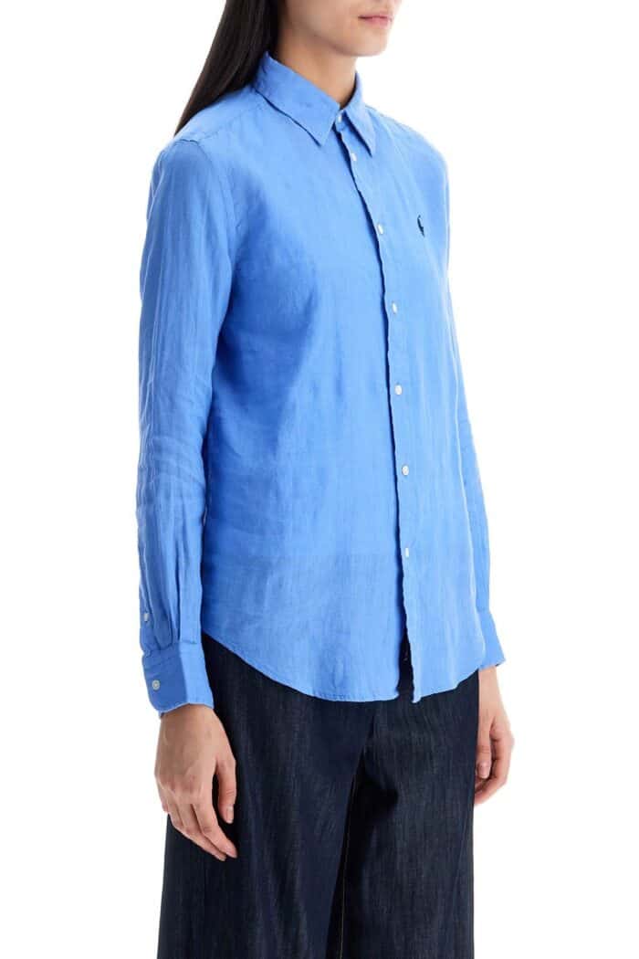 POLO RALPH LAUREN Long Sleeve Linen Shirt Harbor Island Blue For Women