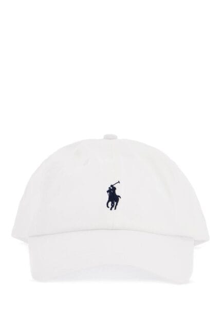 POLO RALPH LAUREN White Cotton Baseball Cap With Navy Embroidered Logo