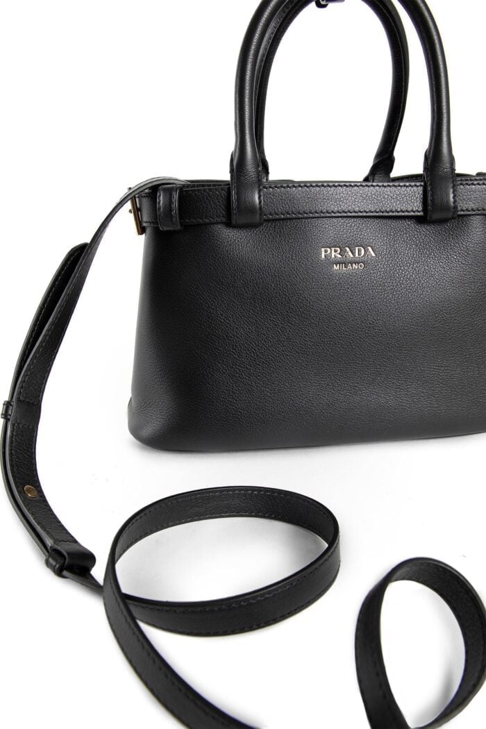 Prada Buckle Small Leather Handbag With Double Belt