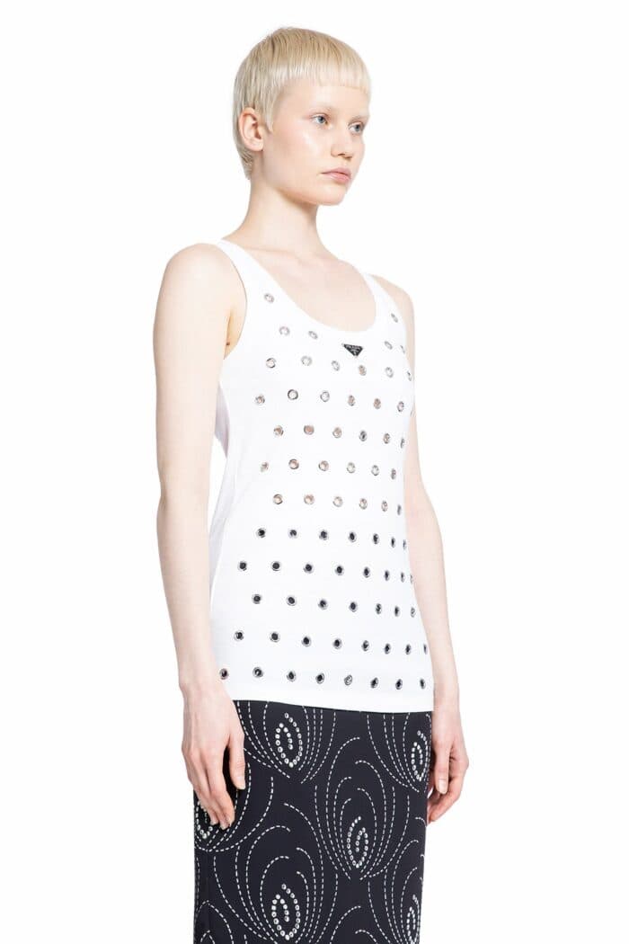 PRADA Cotton Jersey Tank Top With Eyelets