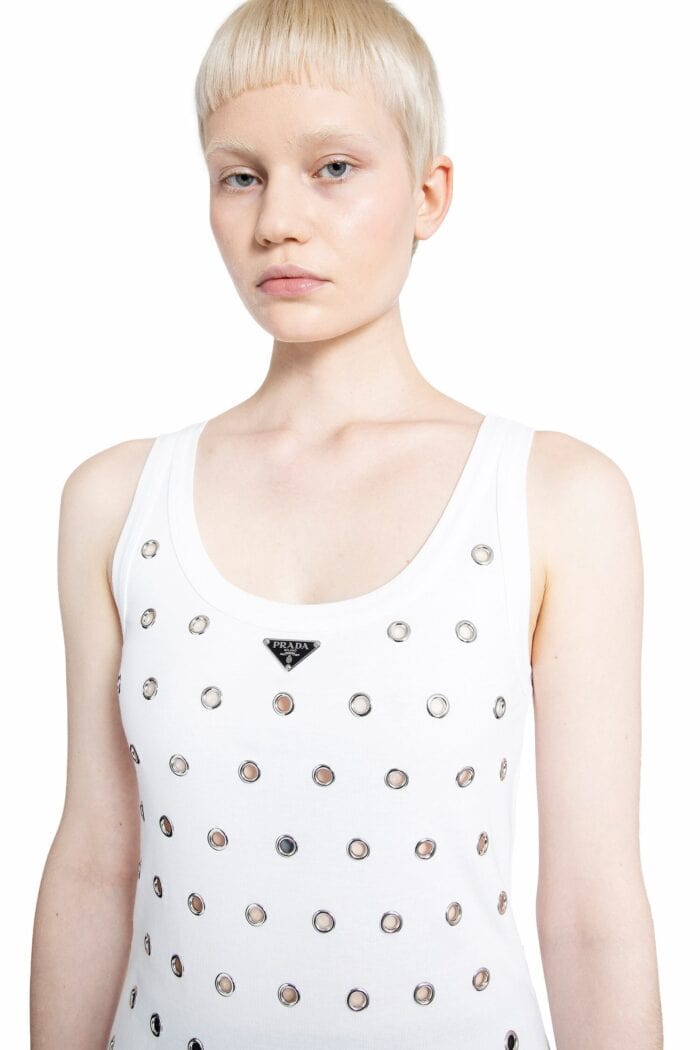 PRADA Cotton Jersey Tank Top With Eyelets