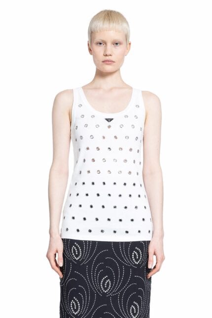 PRADA Cotton Jersey Tank Top With Eyelets