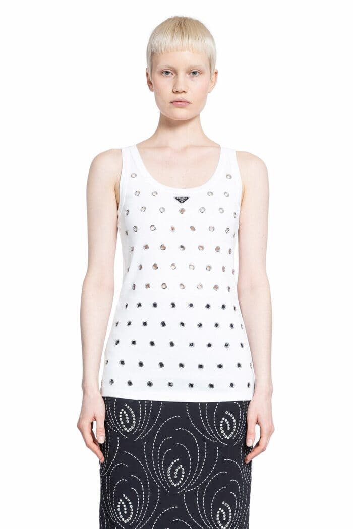 PRADA Cotton Jersey Tank Top With Eyelets