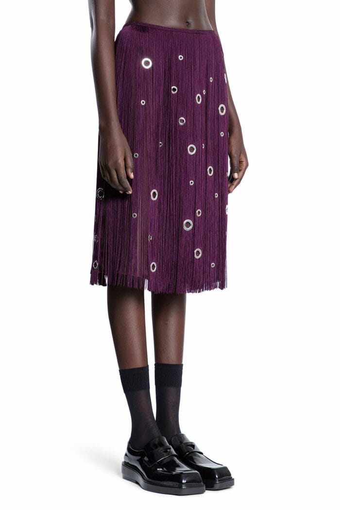 PRADA Midi-skirt With Fringe And Grommet Embellishment