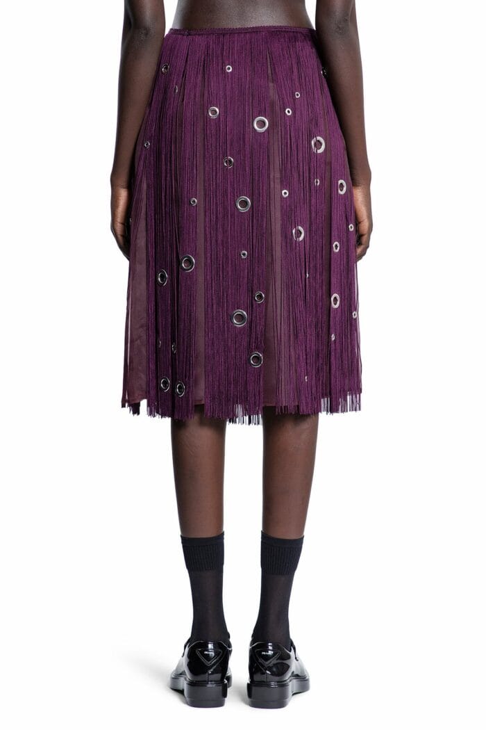 PRADA Midi-skirt With Fringe And Grommet Embellishment