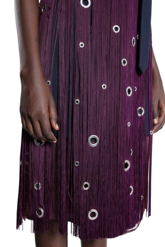 PRADA Midi-skirt With Fringe And Grommet Embellishment