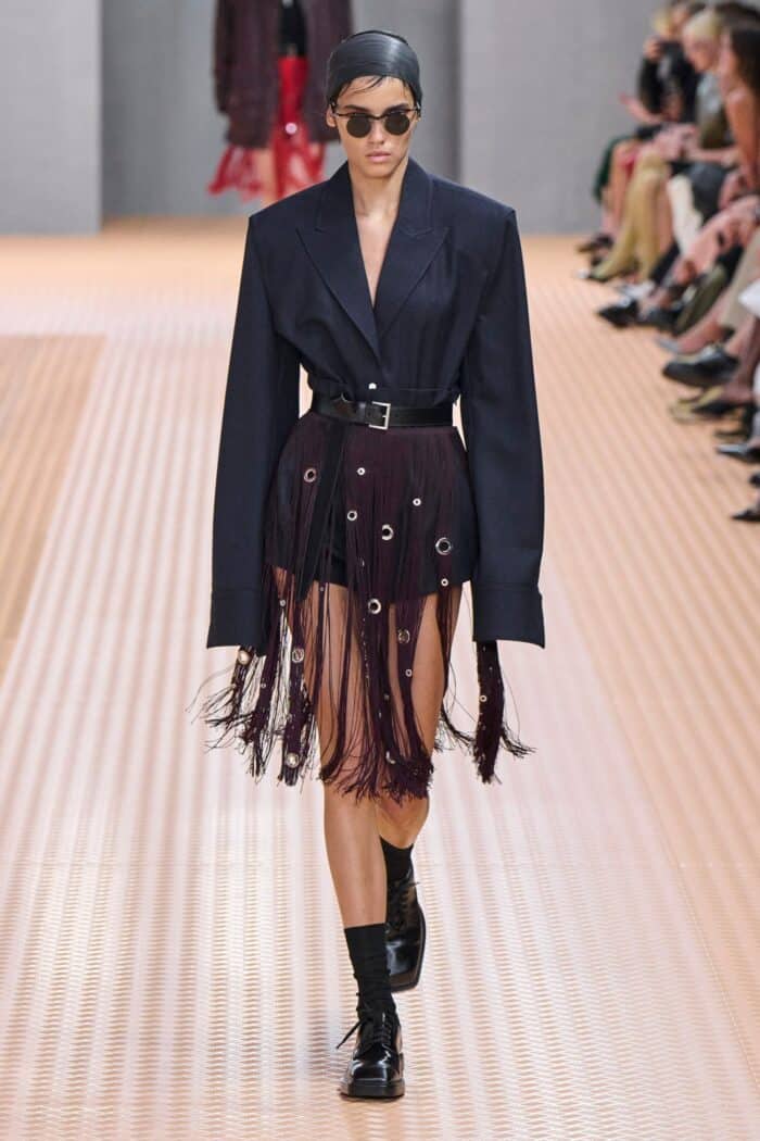 PRADA Midi-skirt With Fringe And Grommet Embellishment