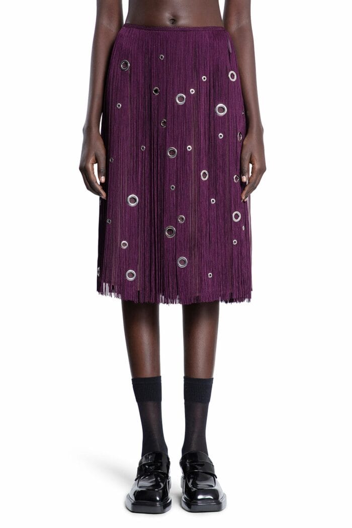 PRADA Midi-skirt With Fringe And Grommet Embellishment