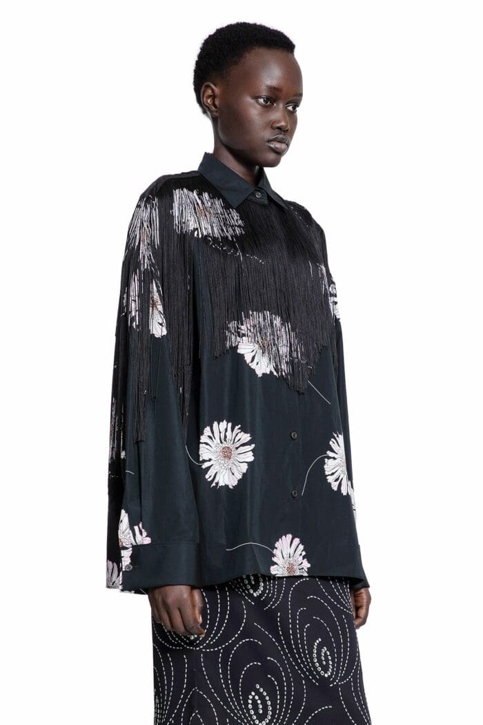 PRADA Printed Poplin Shirt With Fringe