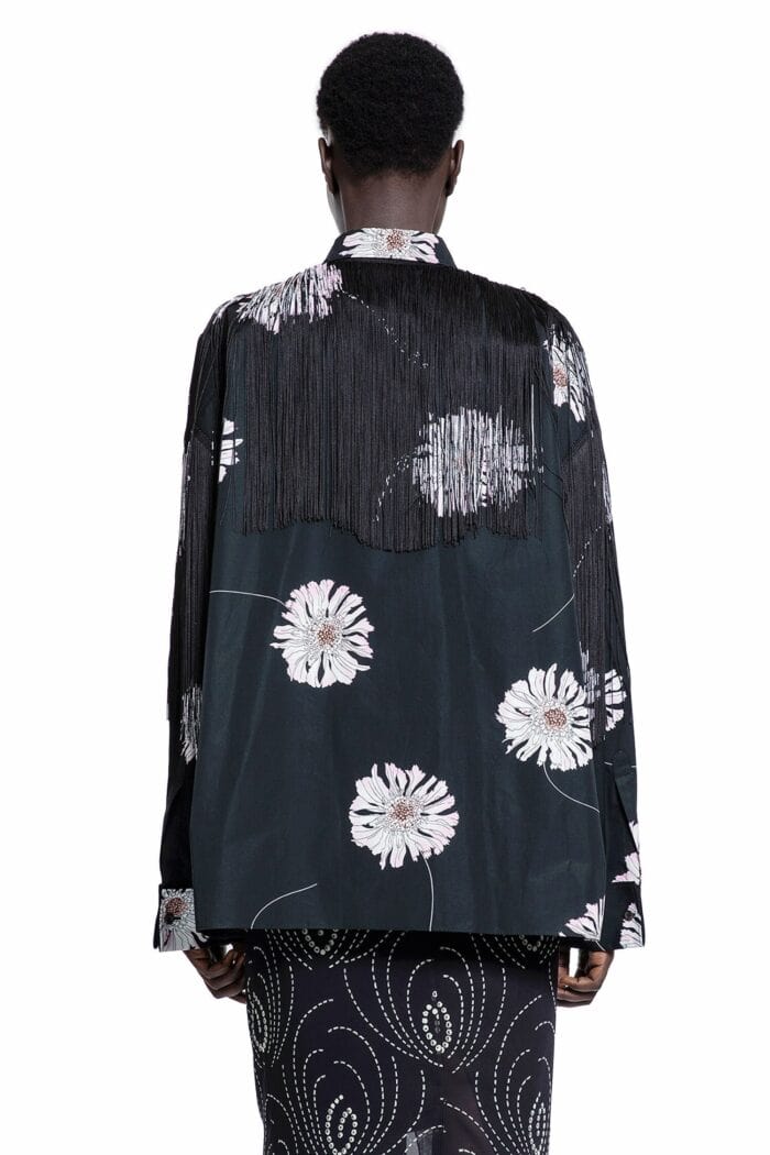 PRADA Printed Poplin Shirt With Fringe