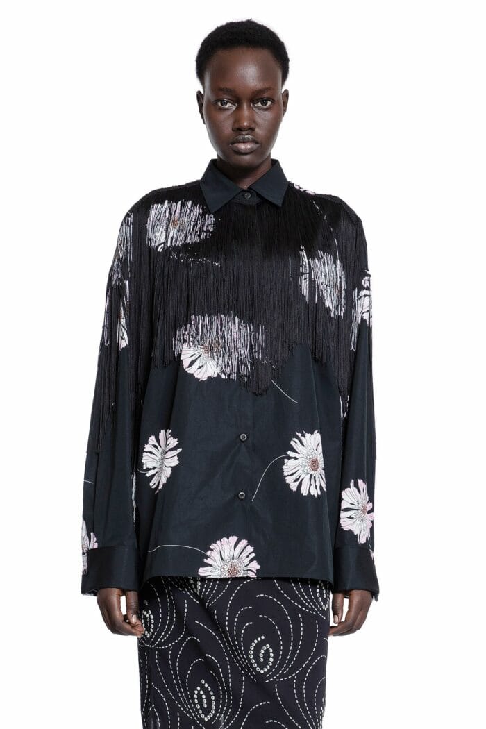 PRADA Printed Poplin Shirt With Fringe