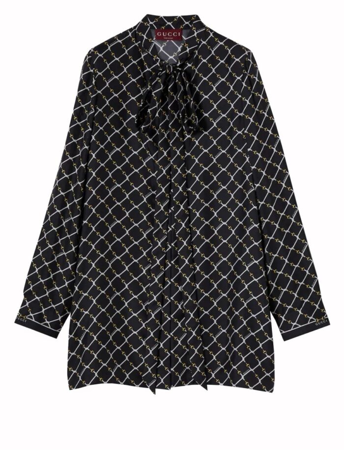gucci printed silk twill dress Gucci PRINTED SILK TWILL DRESS