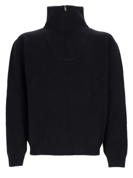 Saint Laurent Pullover Con Mezza Zip In Lana A Coste