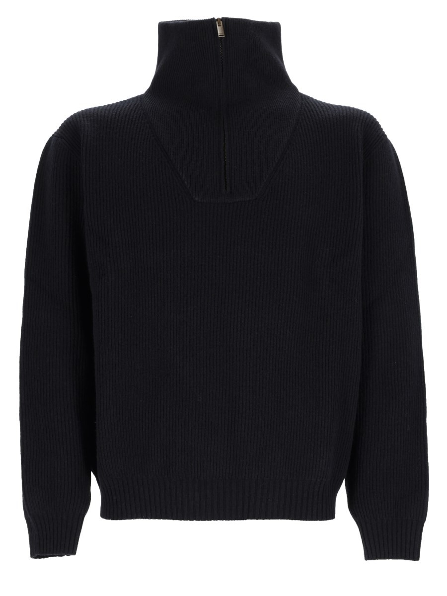 Saint Laurent Pullover Con Mezza Zip In Lana A Coste