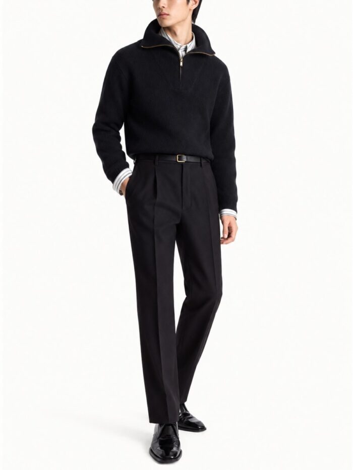 Saint Laurent Pullover Con Mezza Zip In Lana A Coste