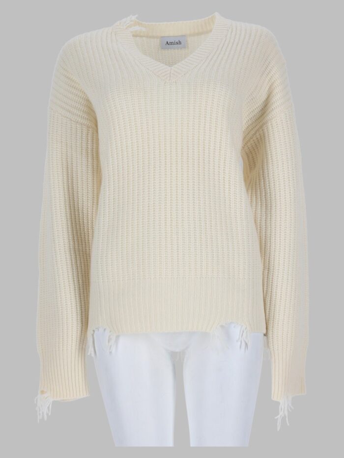 amish pullover distressed con scollo a v AMISH Pullover Distressed Con Scollo A V