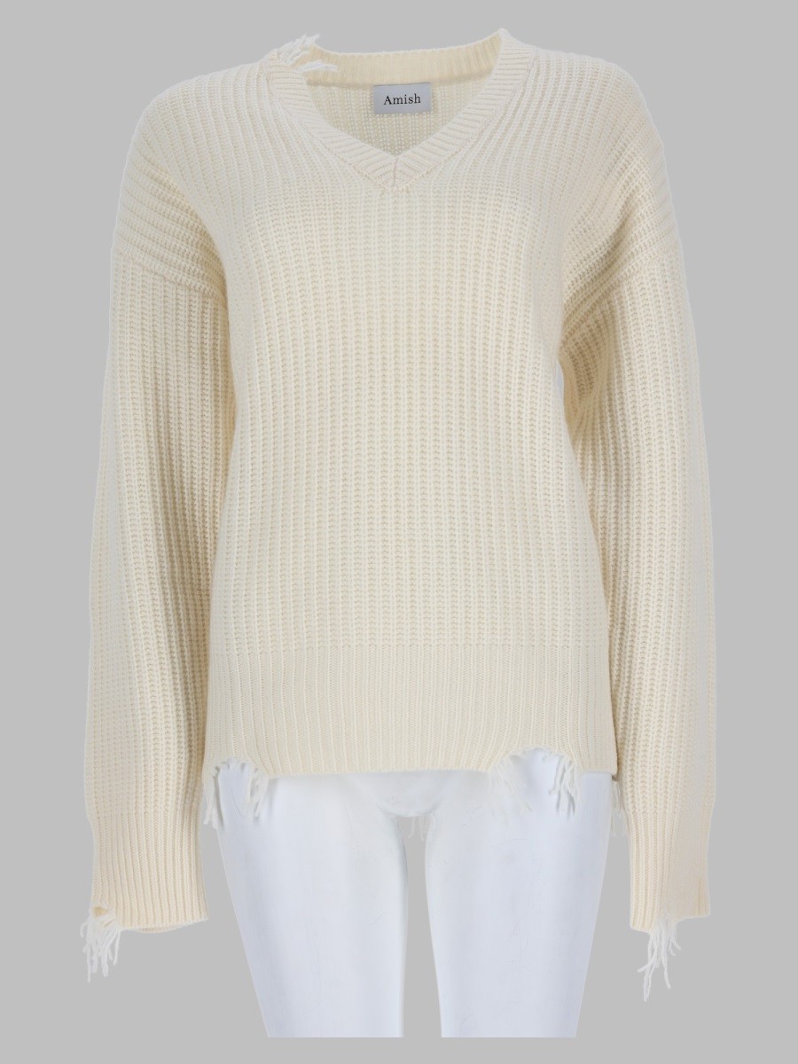 AMISH Pullover Distressed Con Scollo A V