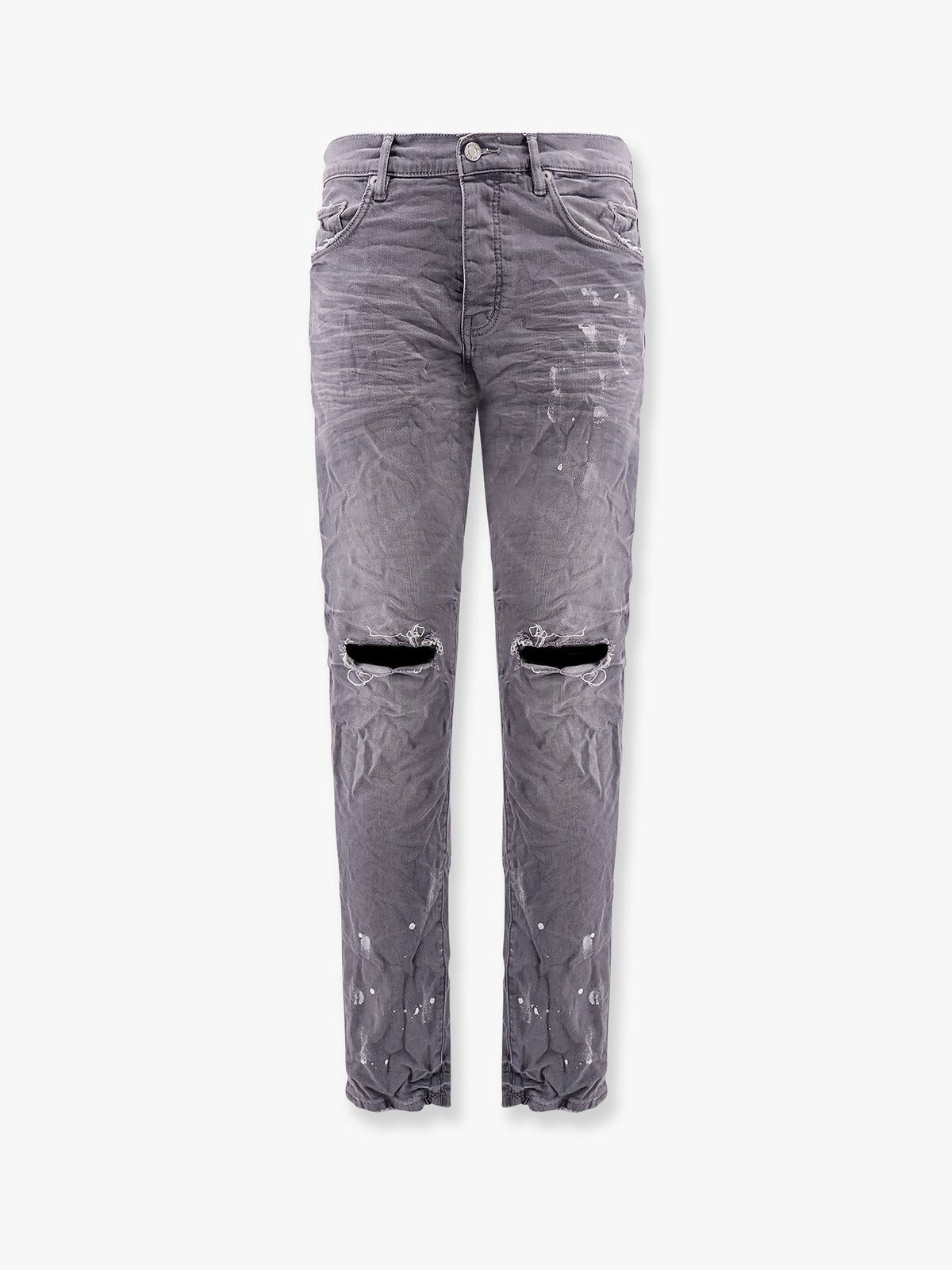 PURPLE BRAND Worn Grey Knee Slit Slim Fit Jeans
