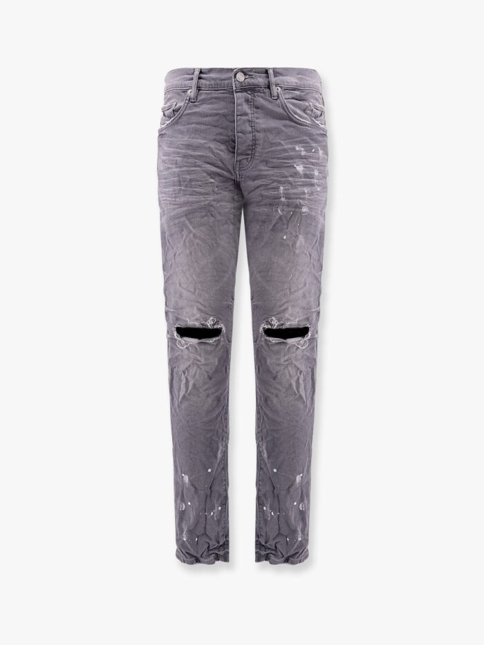PURPLE BRAND Worn Grey Knee Slit Slim Fit Jeans