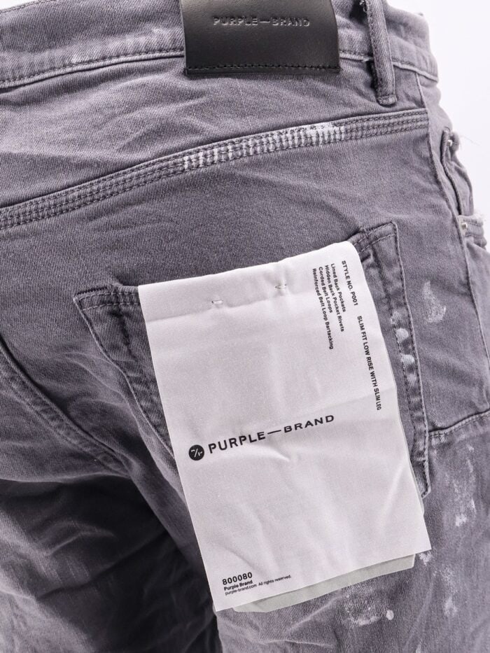PURPLE BRAND Worn Grey Knee Slit Slim Fit Jeans