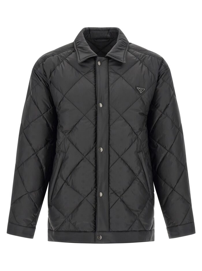 prada quilted down jacket with logo PRADA Quilted Down Jacket With Logo