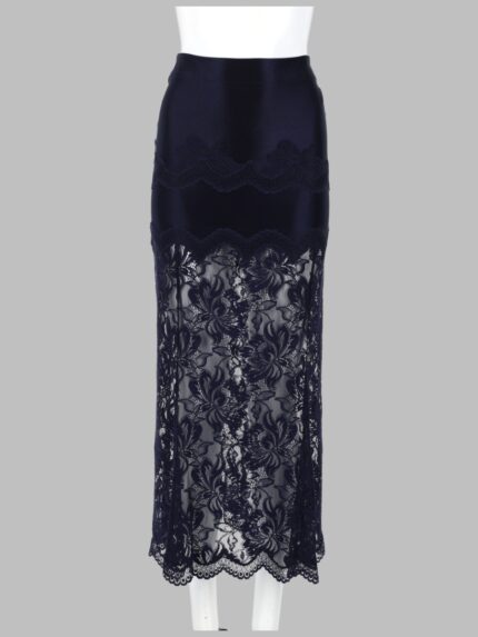 RABANNE GONNA MIDI IN PIZZO E JERSEY