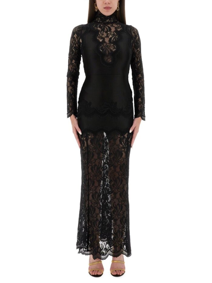 RABANNE LACE AND JERSEY LONG DRESS
