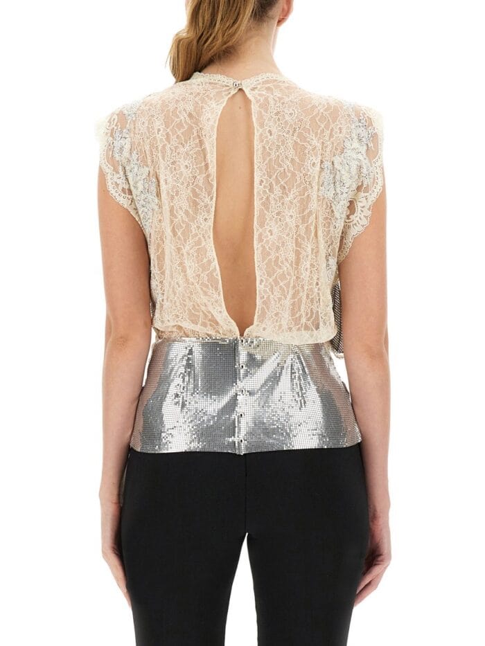 RABANNE LACE AND SEQUIN TOP
