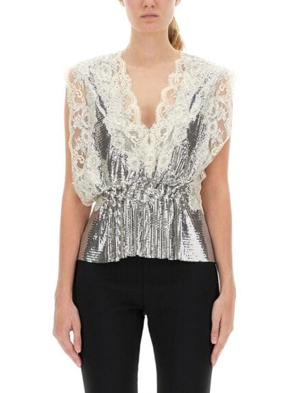 RABANNE LACE AND SEQUIN TOP
