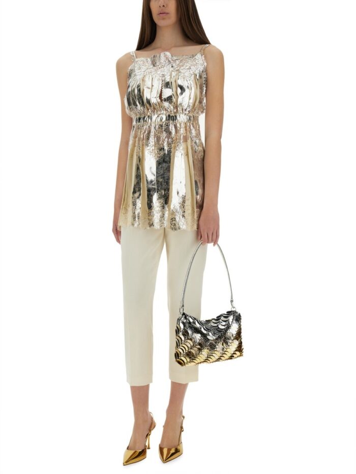 RABANNE LAMINATED PLEATED SATIN TOP