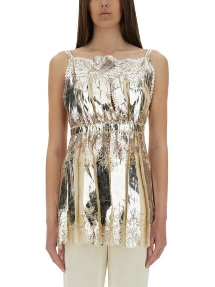 RABANNE LAMINATED PLEATED SATIN TOP