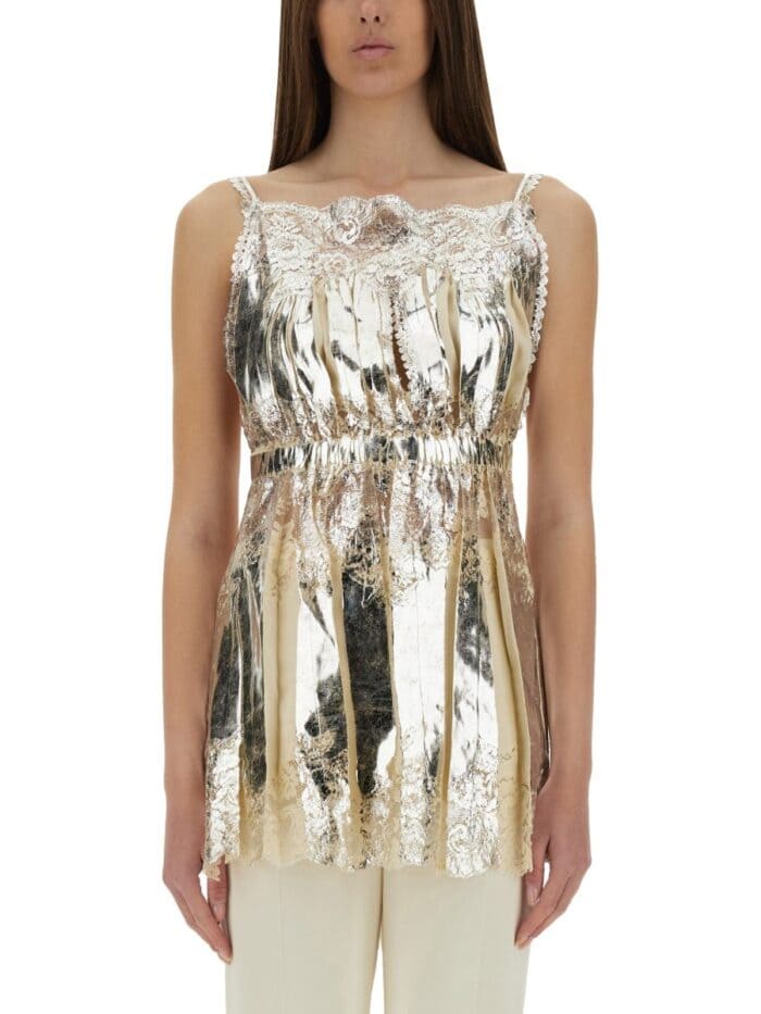 RABANNE LAMINATED PLEATED SATIN TOP