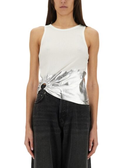 RABANNE RIBBED TOP WITH PIERCING APPLIQUE