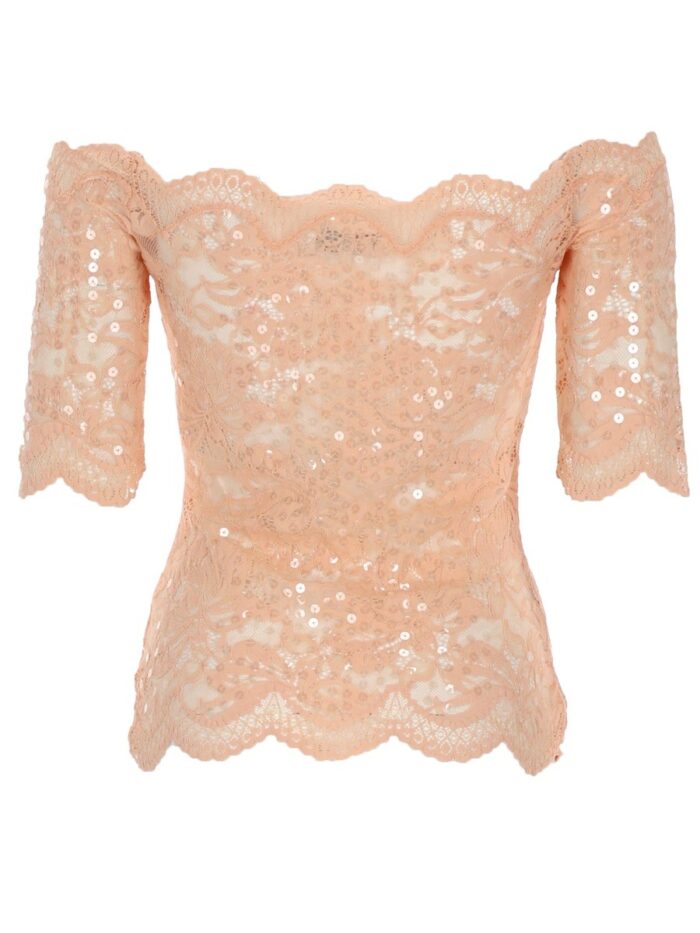 RABANNE TOP IN PIZZO CON PAILLETTES