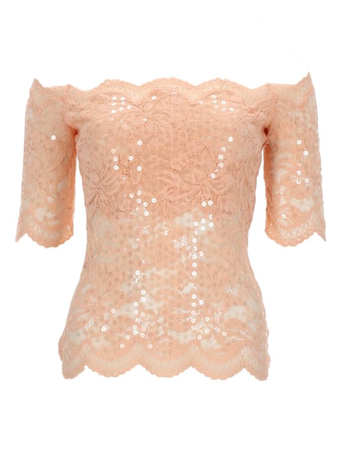 RABANNE TOP IN PIZZO CON PAILLETTES