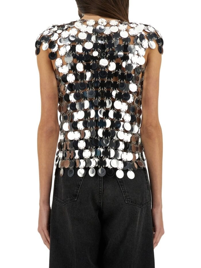 RABANNE TOP "THE ICONIC SILVER SPARKLE DISCS"