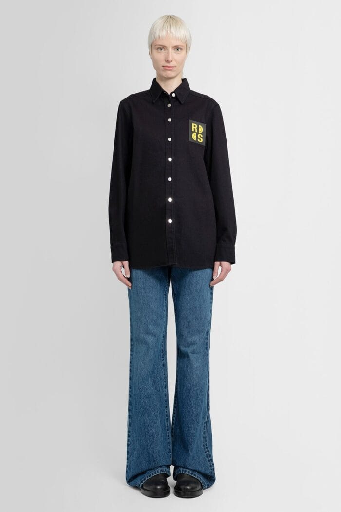 RAF SIMONS Simley Collaboration Smiley Leather Patch Slim Fit Shirt