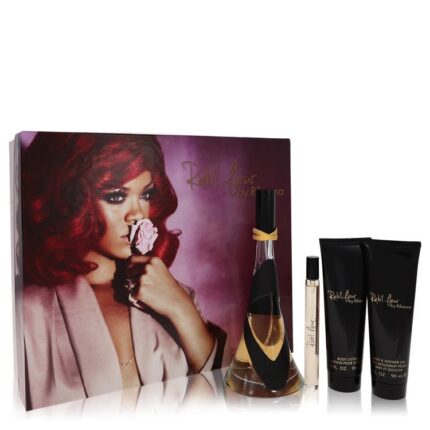 Reb'l Fleur By Rihanna - Gift Set -- 3.4 Oz Eau De Parfum Spray + 3 Oz Body Lotion + 3 Oz Shower Gel + .34 Oz Mini EDP Spray