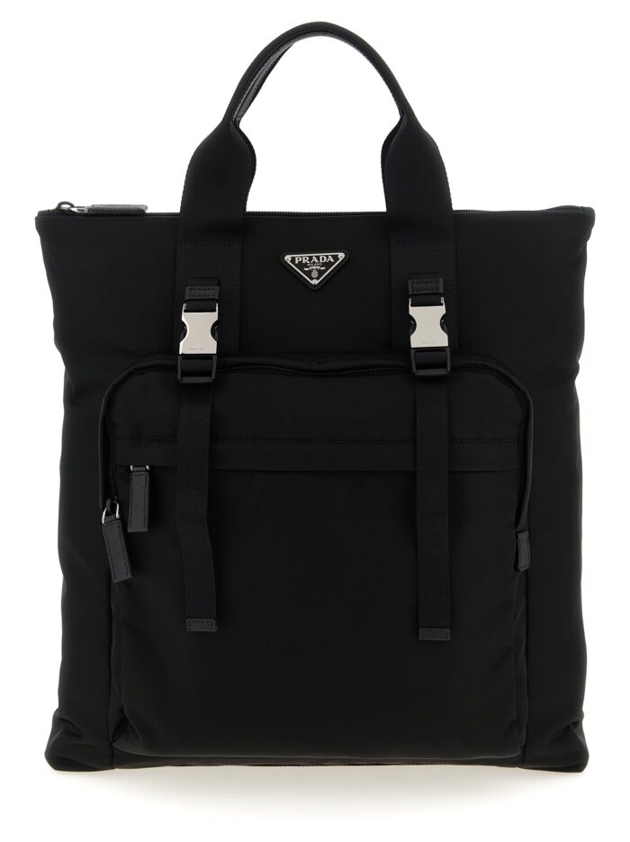 prada re nylon and saffiano backpack shopping bag PRADA Re-Nylon And Saffiano Backpack Shopping Bag