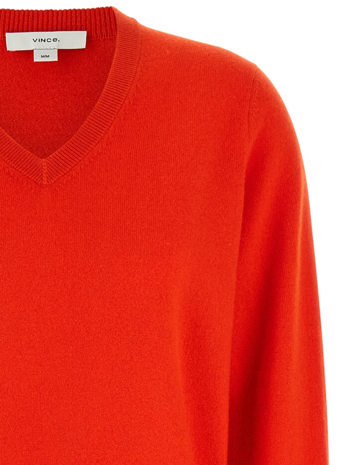 VINCE Red Cashmere V-neck Sweater