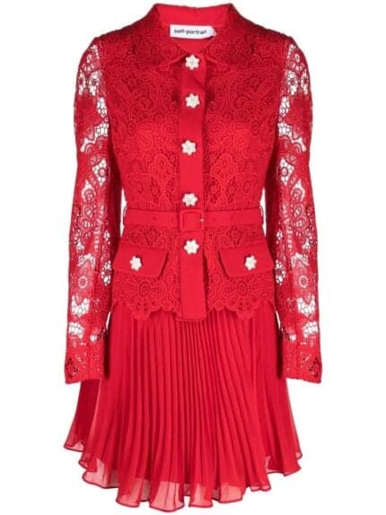 Red Guipure Lace Mini Dress