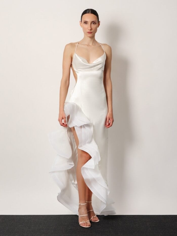 RETROFETE Kailtin Satin Long Dress With Volant