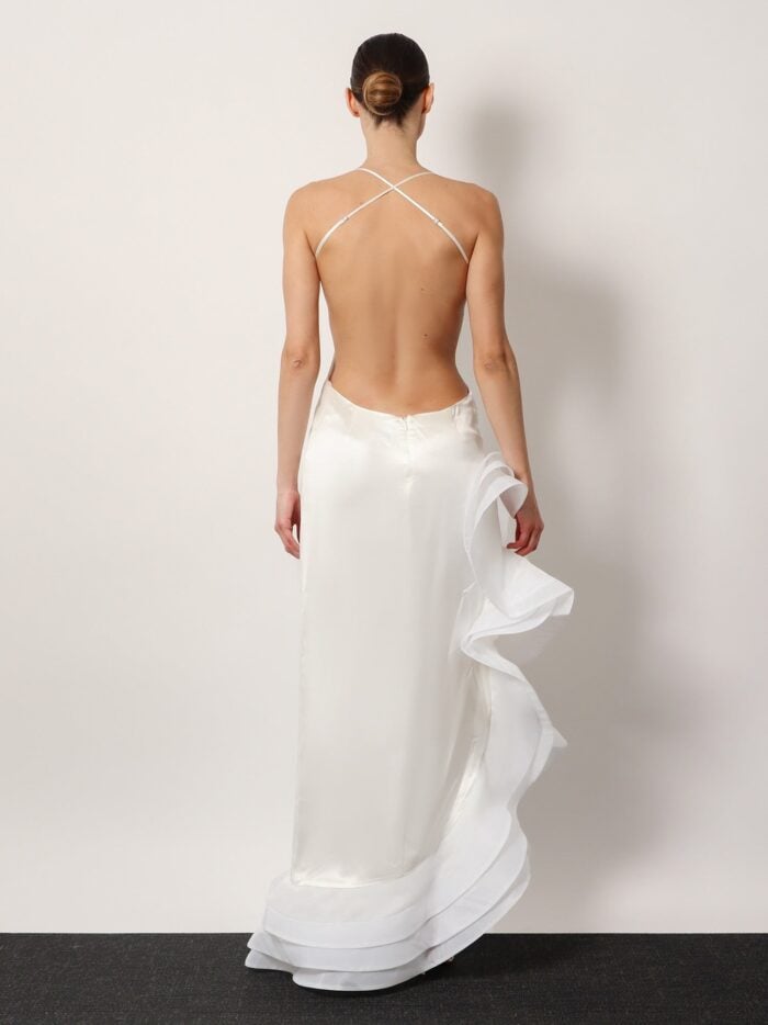 RETROFETE Kailtin Satin Long Dress With Volant