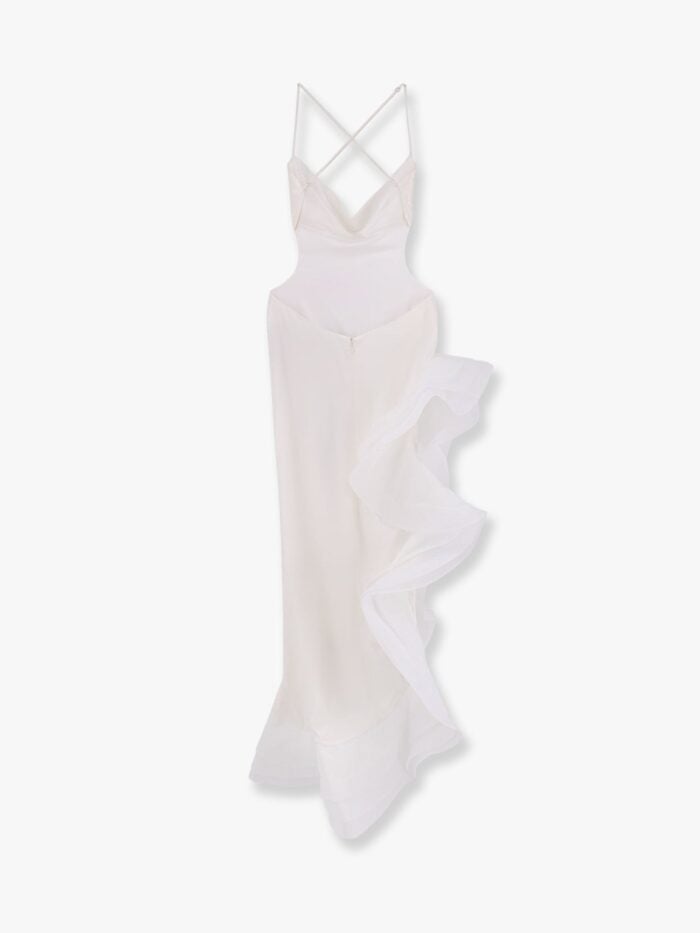 RETROFETE Kailtin Satin Long Dress With Volant