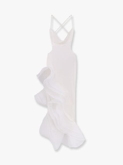 RETROFETE Kailtin Satin Long Dress With Volant