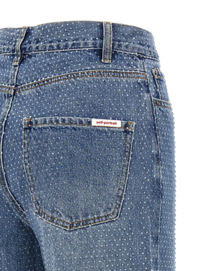 SELF PORTRAIT 'Rhinestone Denim Straight Leg' Jeans