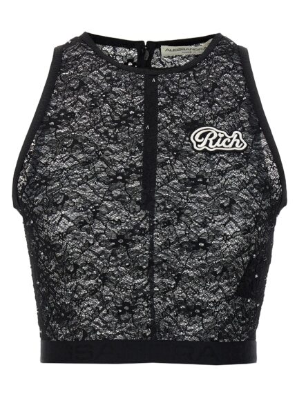 ALESSANDRA RICH Rhinestone Lace Top